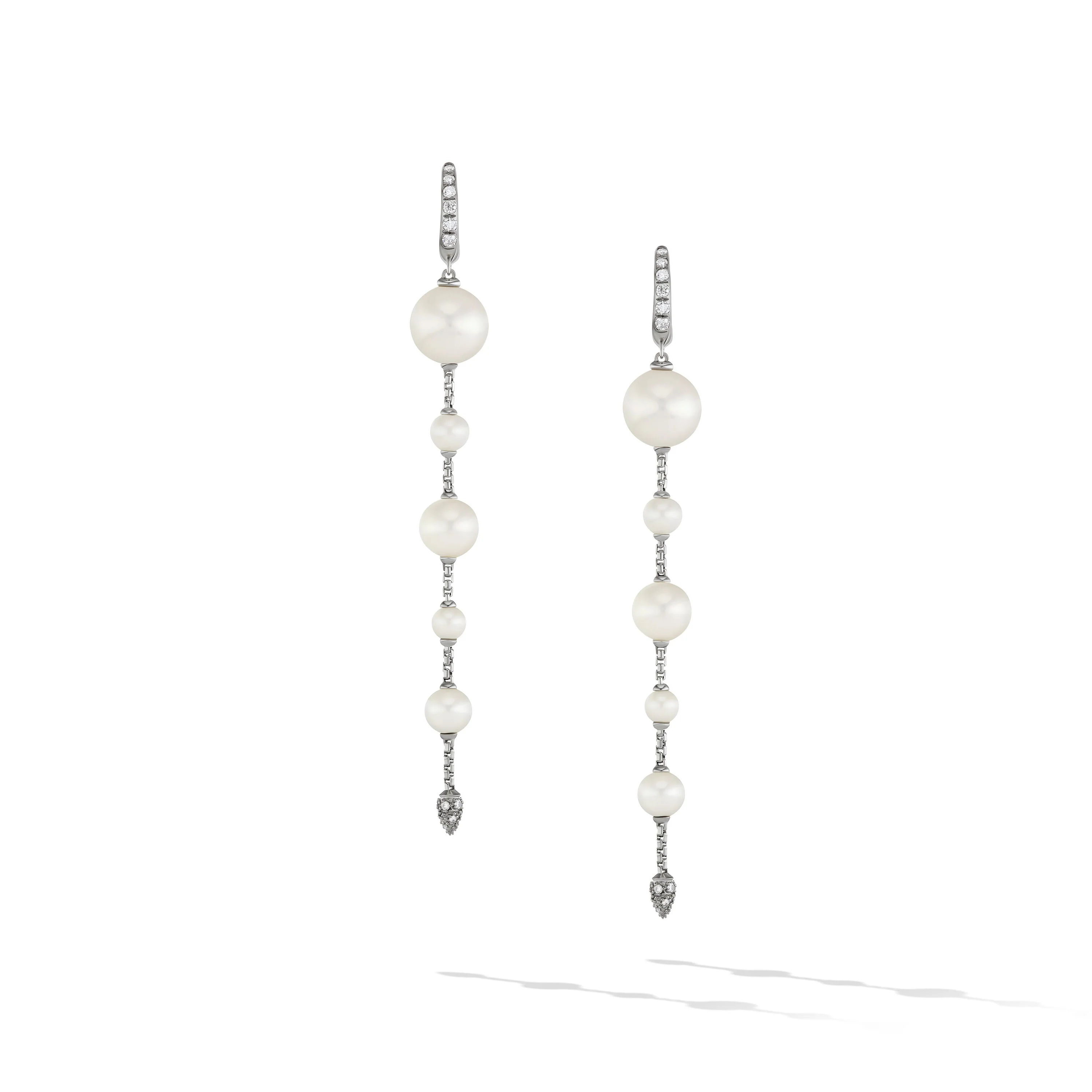 David Yurman Pearl And Pavé Drop Earrings In Sterling Silver With Pearls And Diamonds, 3.45in