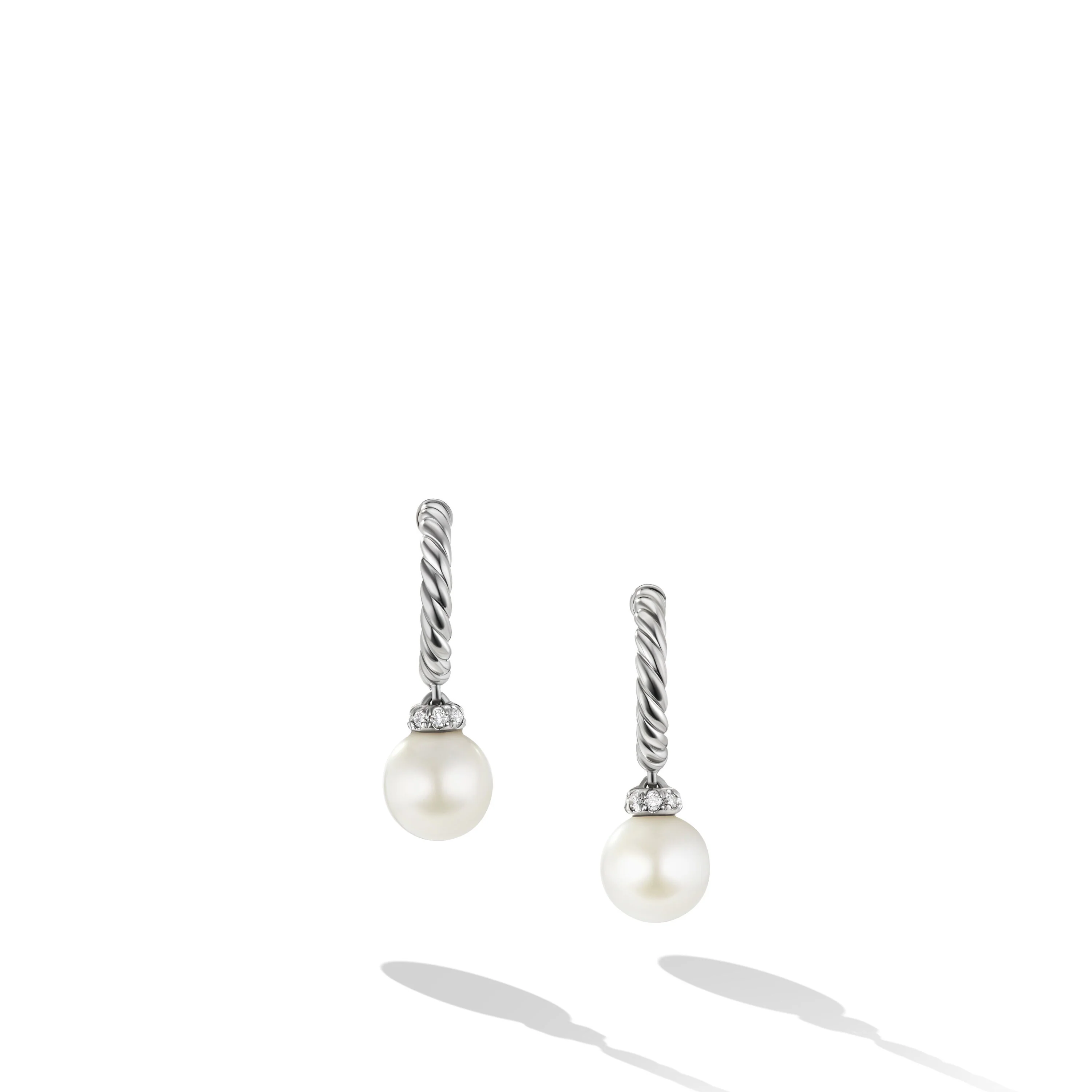 David Yurman Pearl And Pavé Solari Drop Earrings In Sterling Silver With Pearls And Diamonds, 18.4mm
