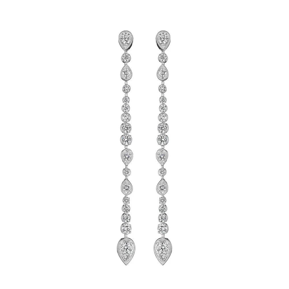Penny Preville 18k White Gold Wave Diamond Drop Earrings