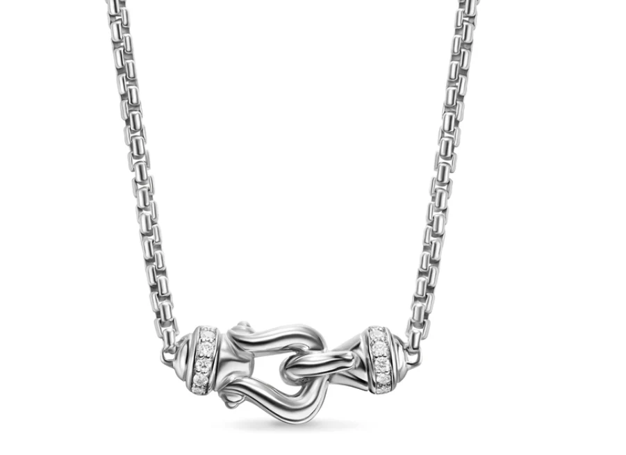 David Yurman Petite Buckle Necklace In Sterling Silver With Diamonds, 16.2mm - Image 2