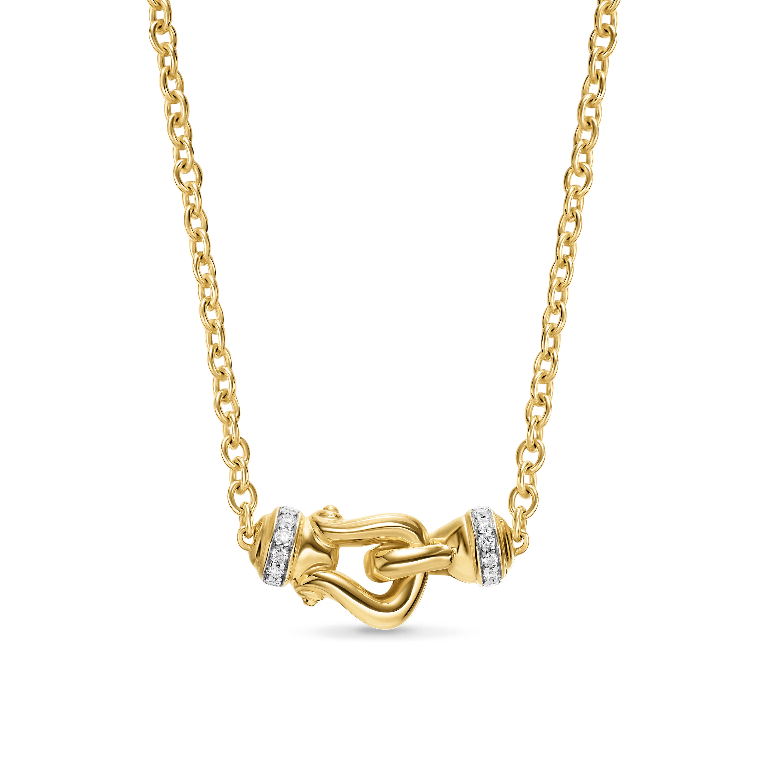 David Yurman Petite Buckle Necklace In 18k Yellow Gold With Diamonds, 16.2mm - Image 2