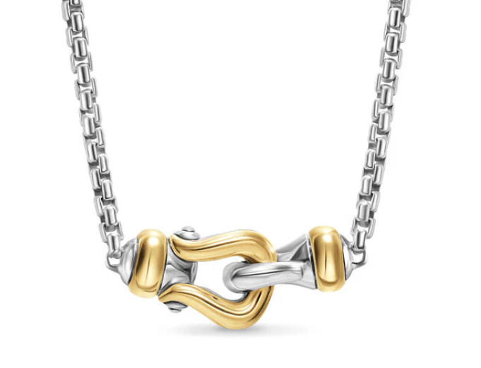 David Yurman Petite Buckle Necklace In Sterling Silver With 14k Yellow Gold, 16.3mm - Image 2