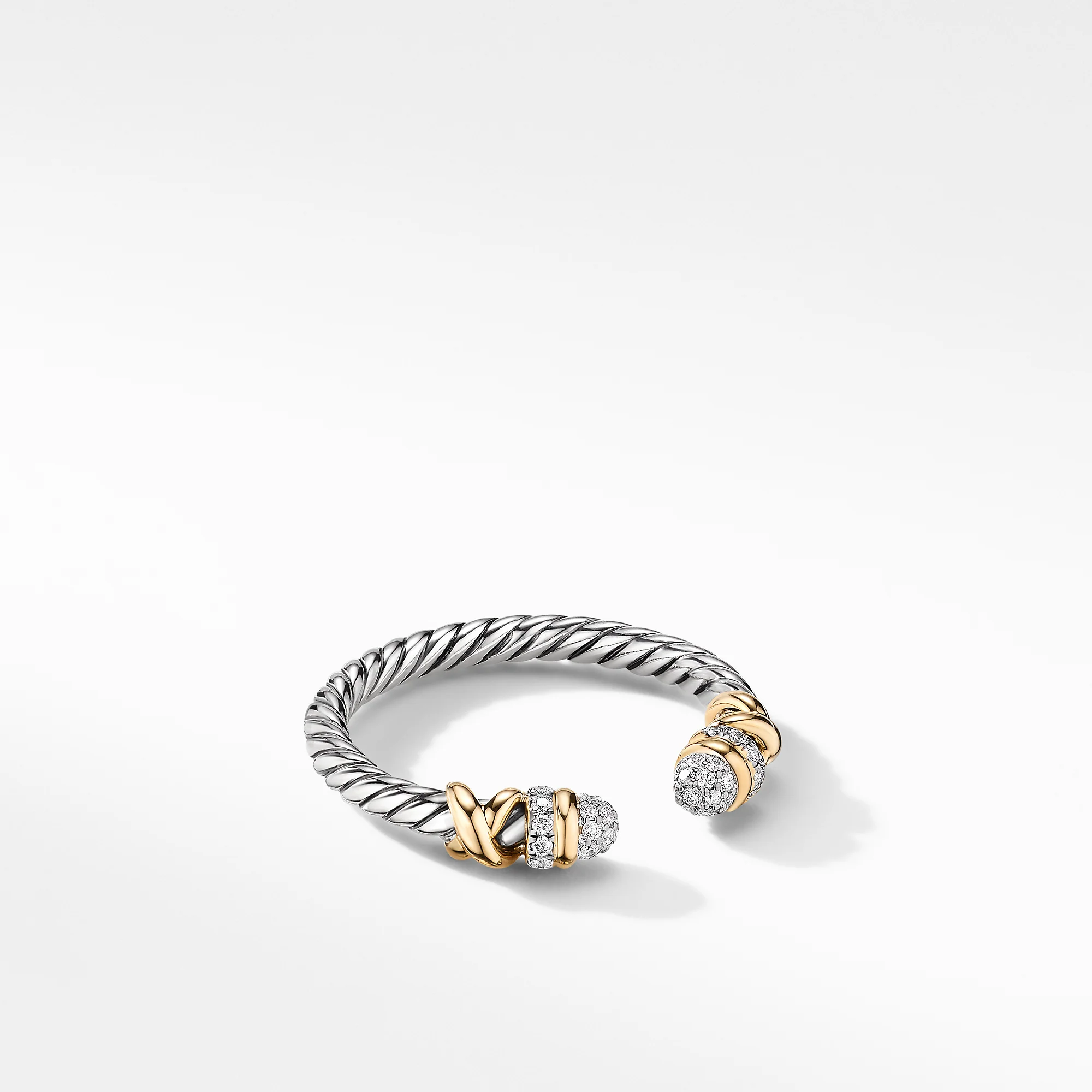 David Yurman Petite Helena Open Ring In Sterling Silver With 18k Yellow Gold And Diamonds, 2.5mm