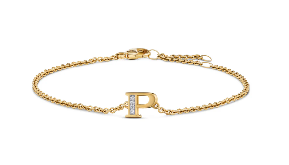 David Yurman Petite Pavé Initial Chain Bracelet In 18k Yellow Gold With Diamond P - Image 2