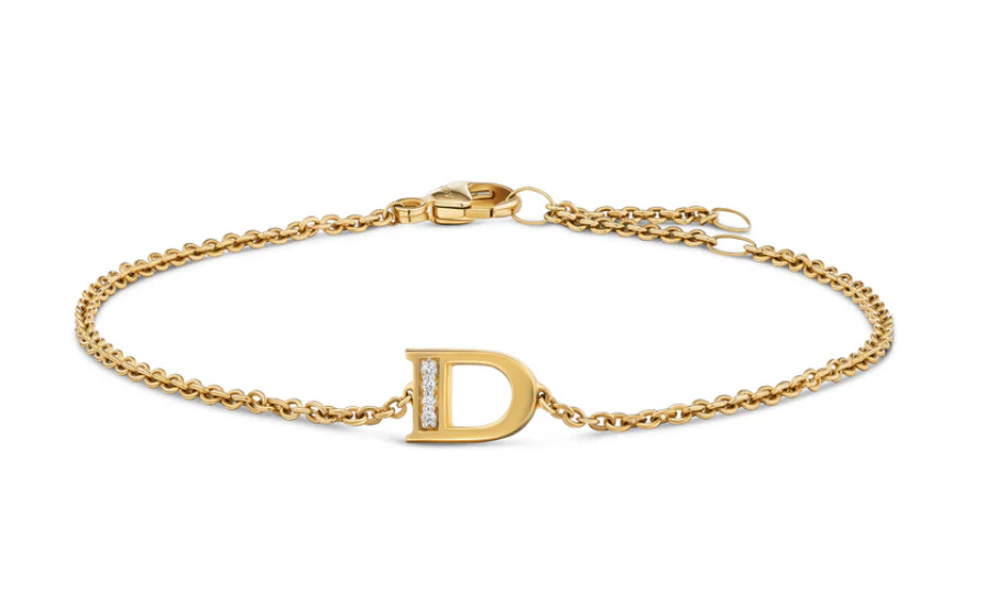 David Yurman Petite Pavé Initial Chain Bracelet In 18k Yellow Gold With Diamond D - Image 2