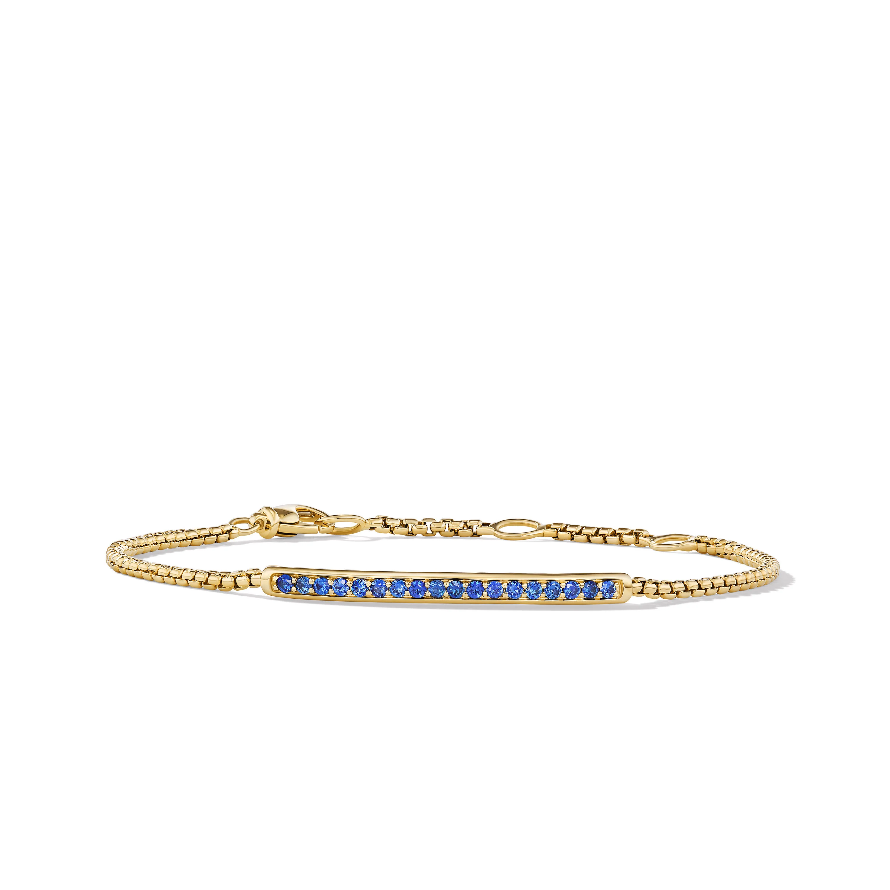 David Yurman Petite Pavé Bar Bracelet In 18k Yellow Gold With Blue Sapphires, 1.7mm