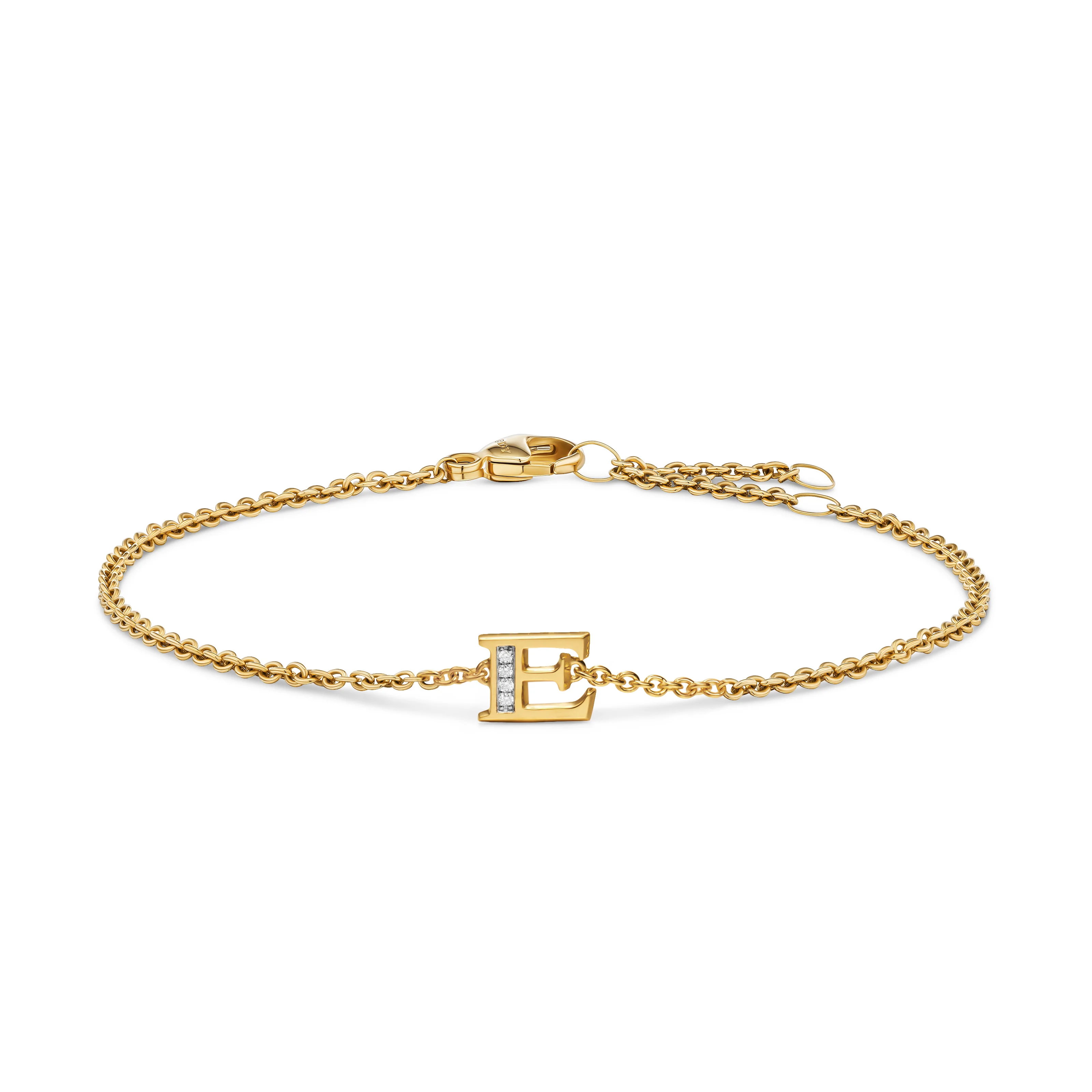 David Yurman Petite Pavé Initial Chain Bracelet In 18k Yellow Gold With Diamond E - Image 2