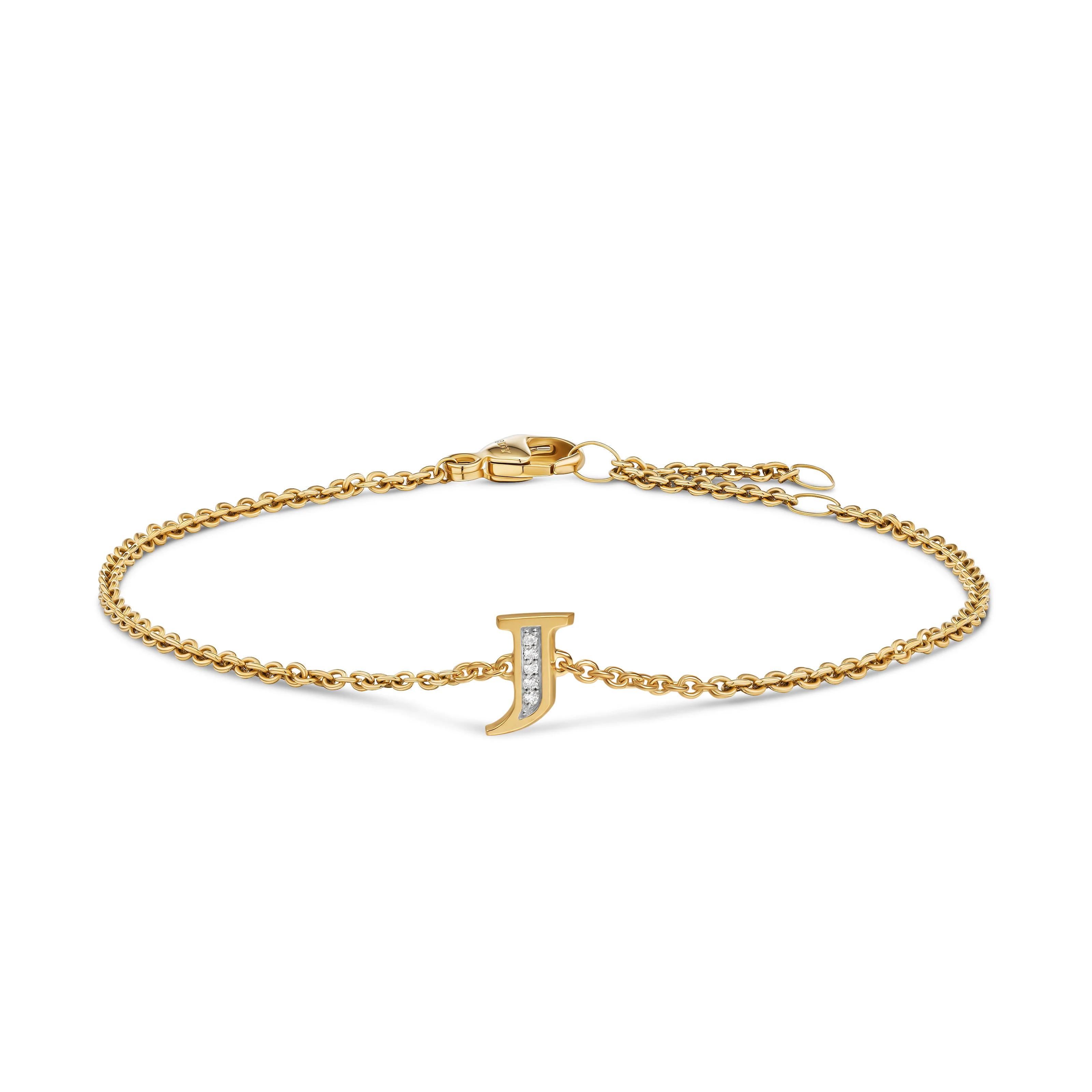 David Yurman Petite Pavé Initial Chain Bracelet In 18k Yellow Gold With Diamond J - Image 2