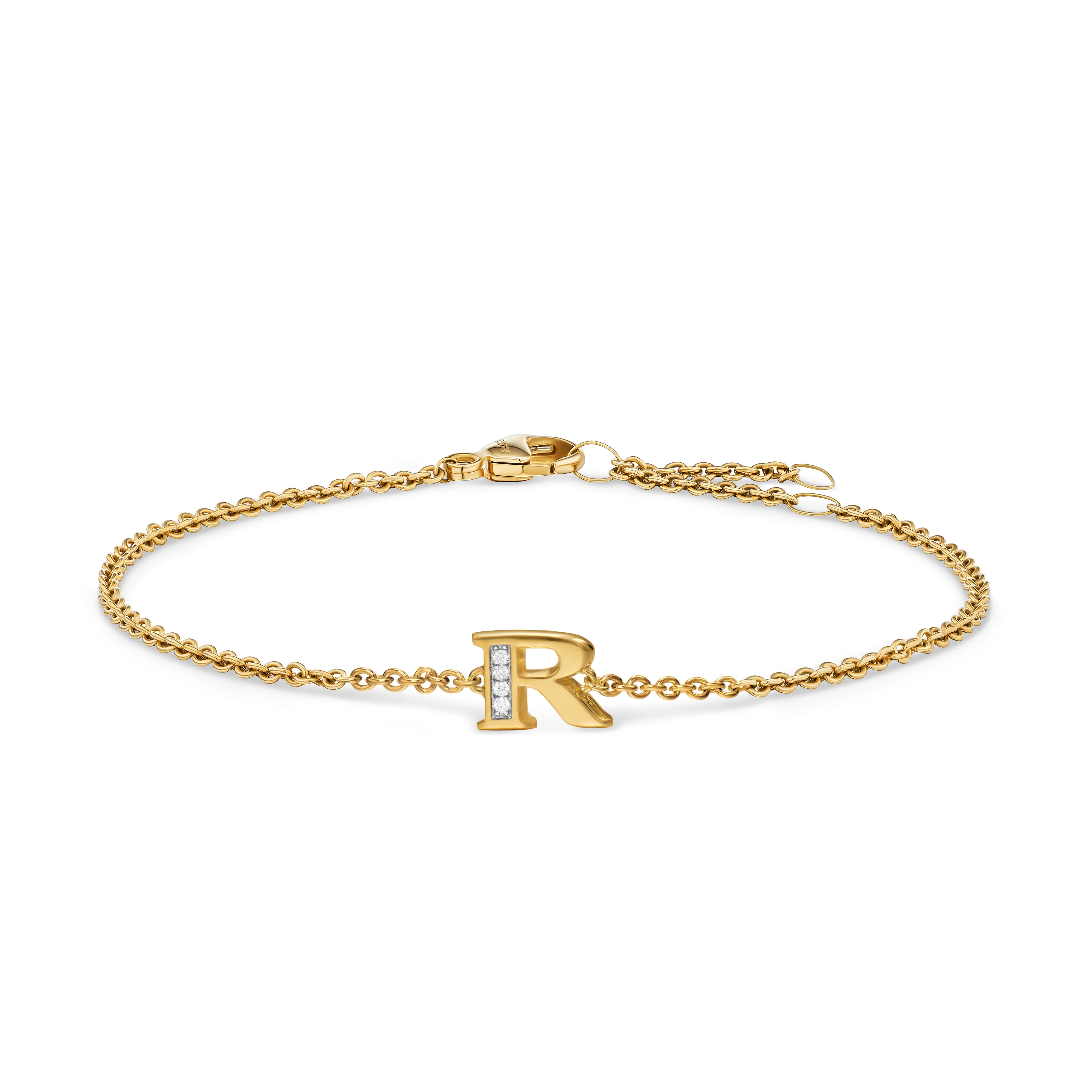 David Yurman Petite Pavé Initial Chain Bracelet In 18k Yellow Gold With Diamond R - Image 2