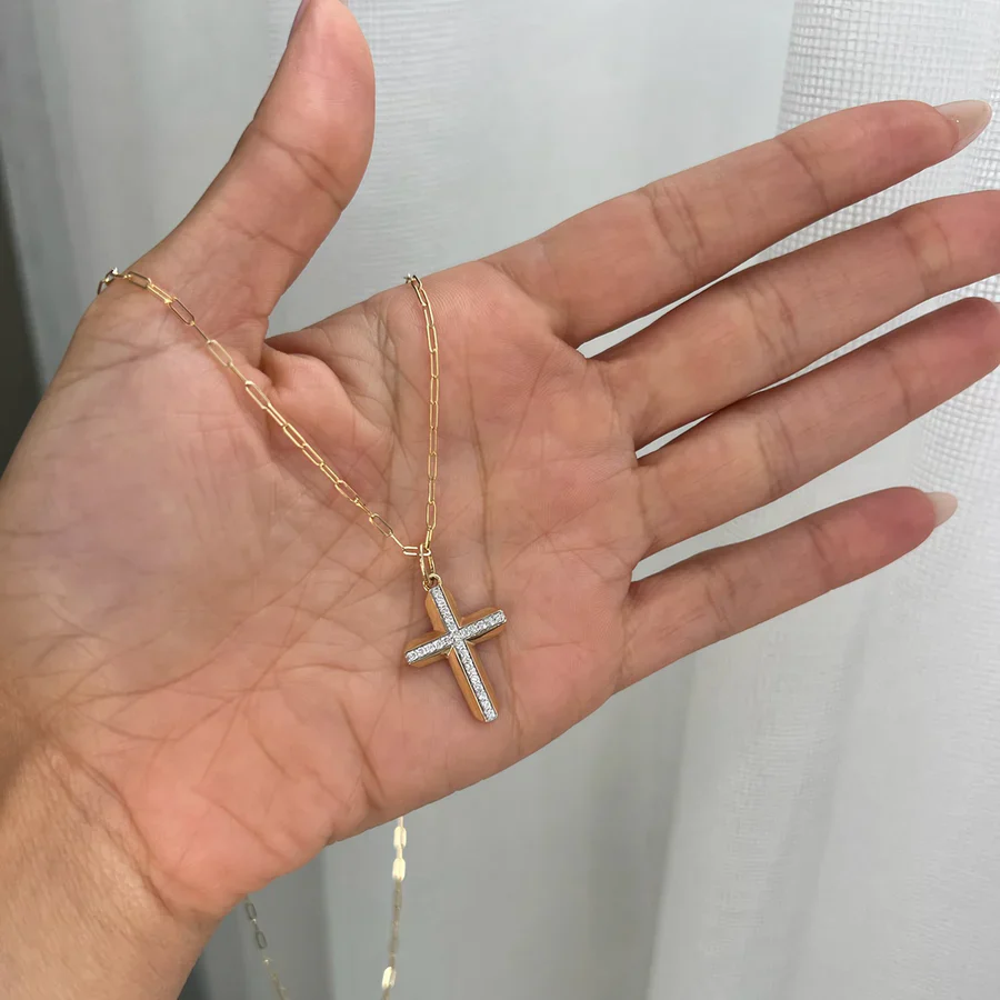 Phillips House 14k Yellow Gold Knife Edge Cross Diamond Pendant Necklace - Image 2