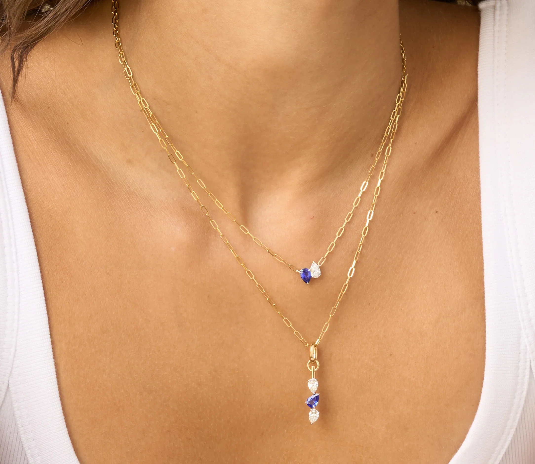 Phillips House 18k Yellow Gold One Of One Sapphire & Diamond Toi Et Moi Necklace - Image 2
