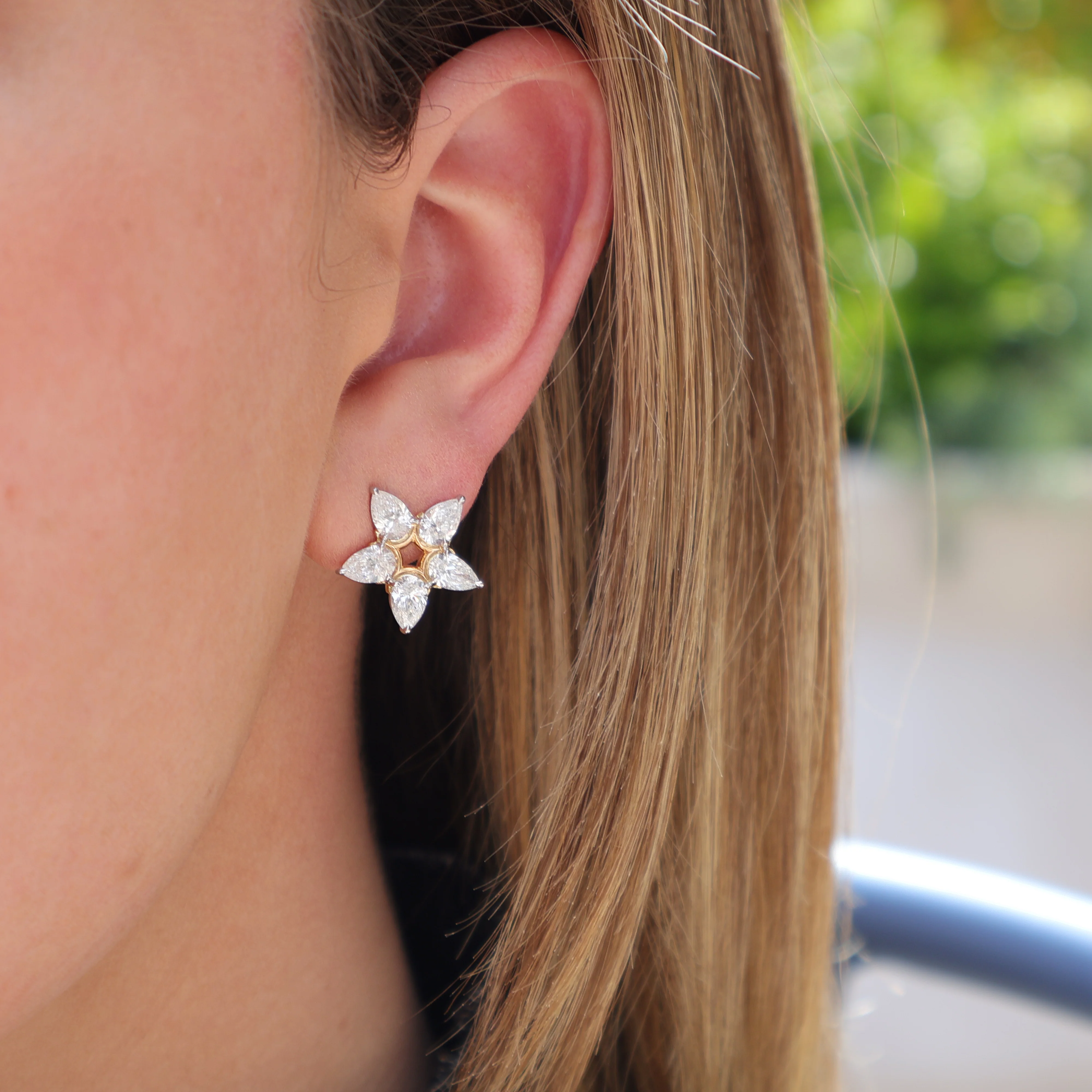 Phillips House Platinum & 18k Yellow Gold Diamond Earrings - Image 2