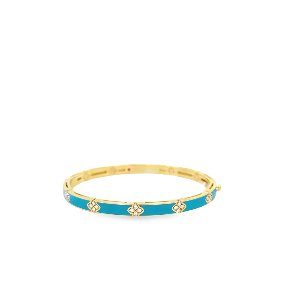 Roberto Coin 18k Yellow Gold Love In Verona Turquoise Enamel Diamond Bangle - Image 2