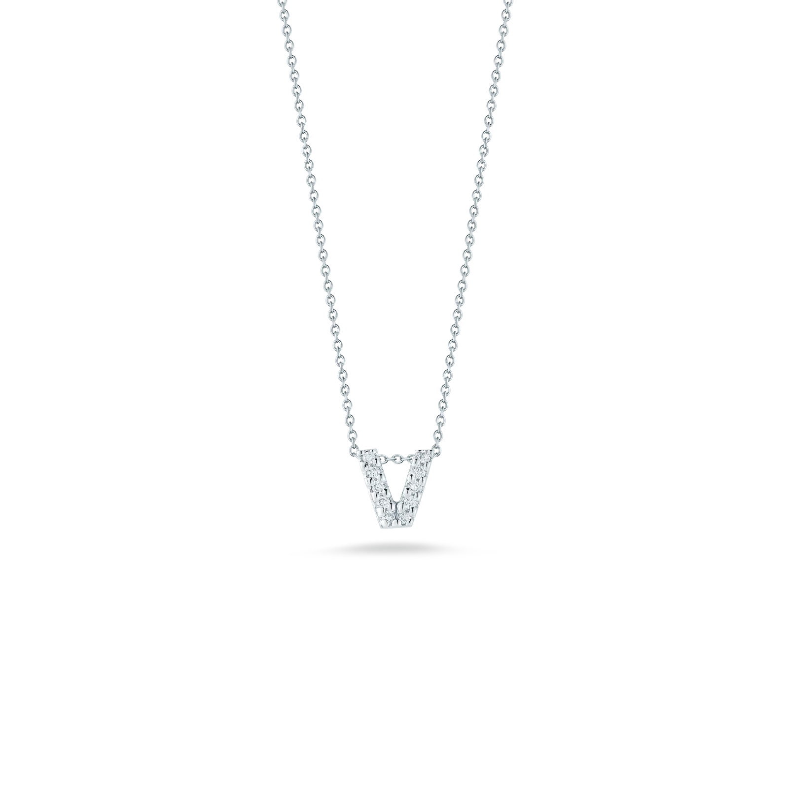 Roberto Coin 18k White Gold Tiny Treasures Diamond Love Letter "V" Necklace