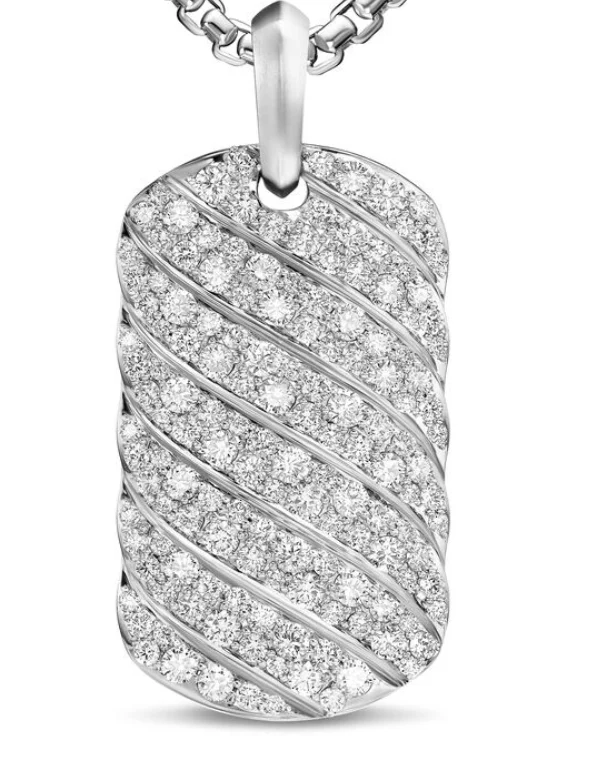 David Yurman Sculpted Cable Tag In Sterling Silver With Diamonds, 35mm - Image 2
