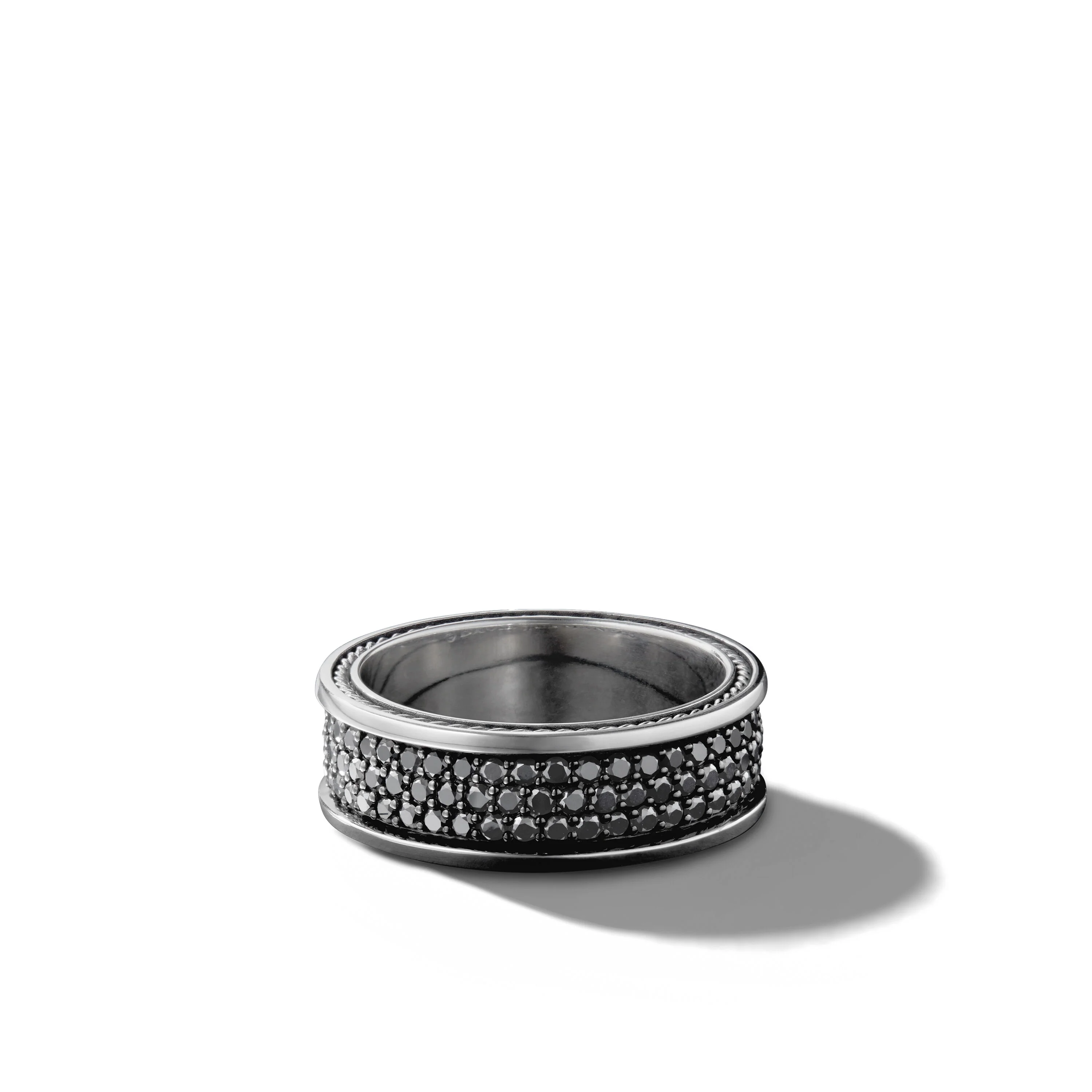 David Yurman Streamline® Three Row Band Ring In Sterling Silver With Black Diamonds, 8.5mm