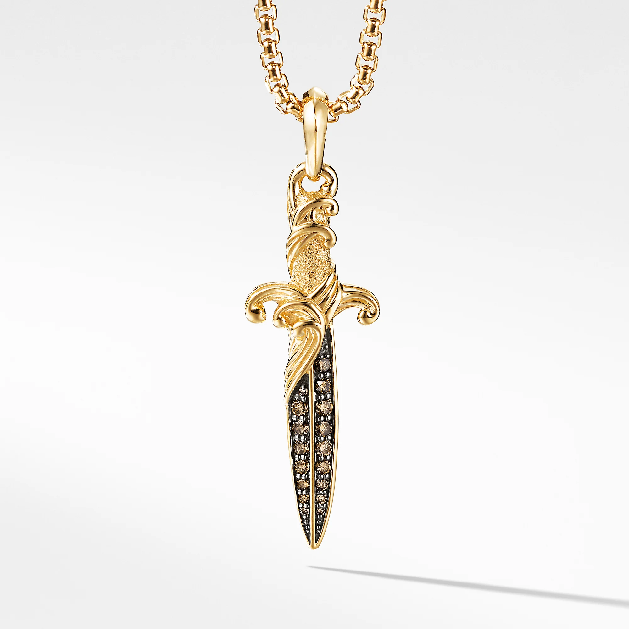 David Yurman Waves Dagger Amulet In 18k Yellow Gold With Cognac Diamonds, 43.8mm