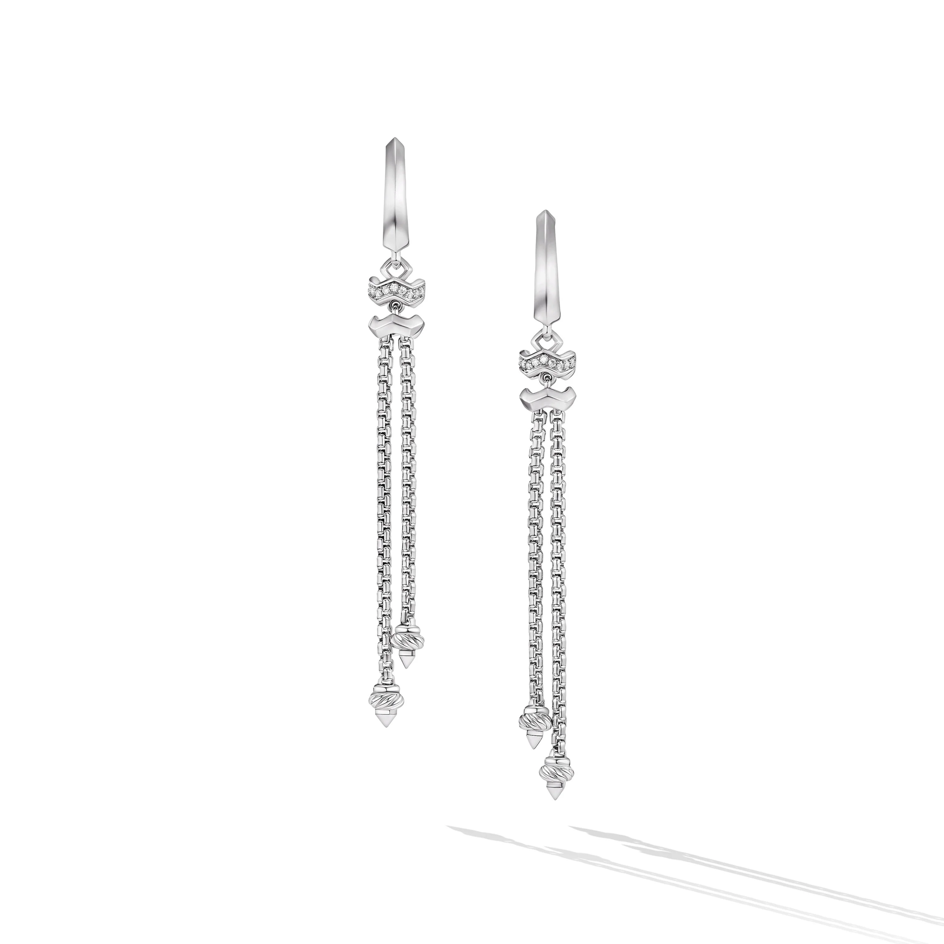 David Yurman Zig Zag Stax™ Chain Drop Earrings In Sterling Silver With Diamonds, 66mm