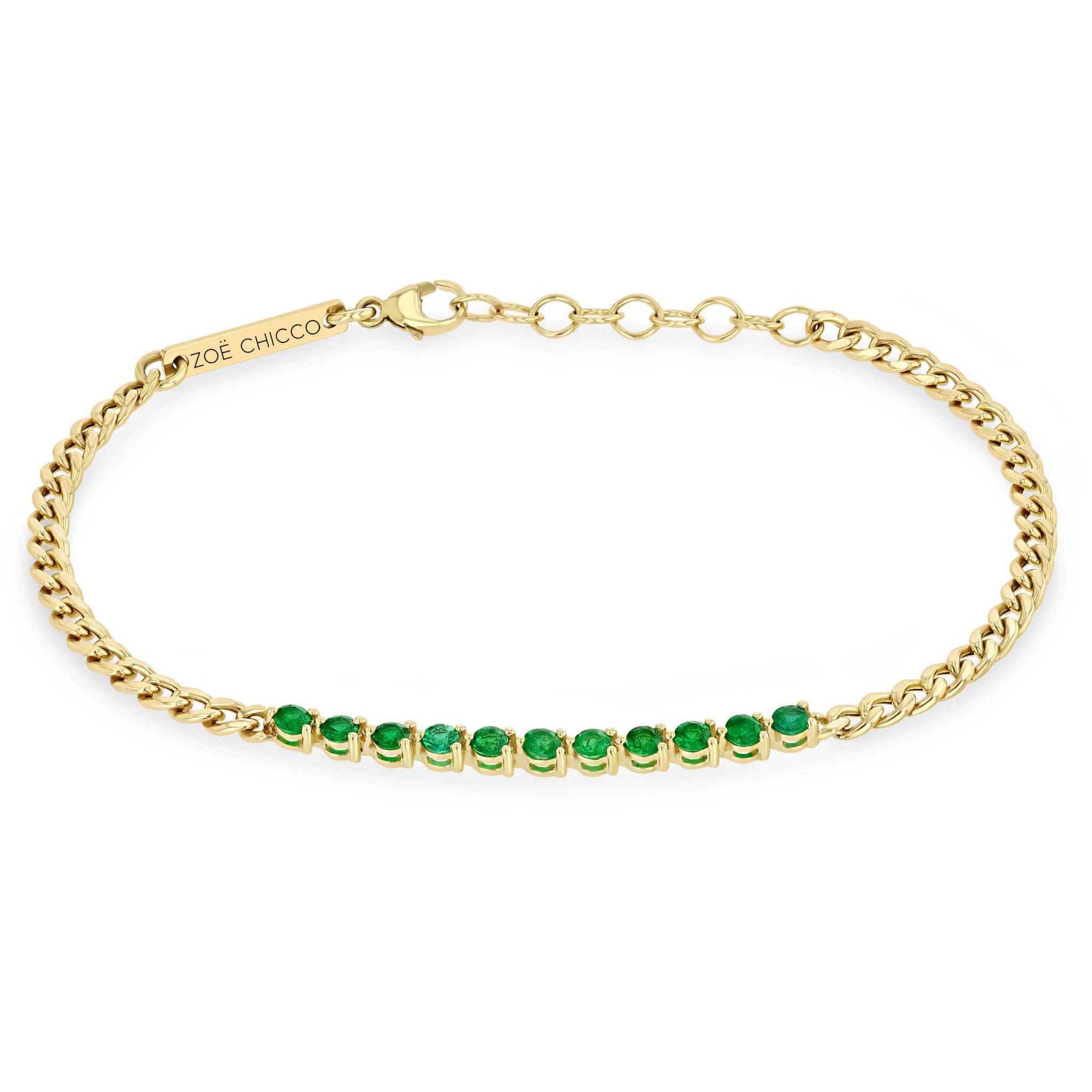 Zoe Chicco 14k Yellow Gold Curb Chain Emerald Segment Bracelet - Image 2