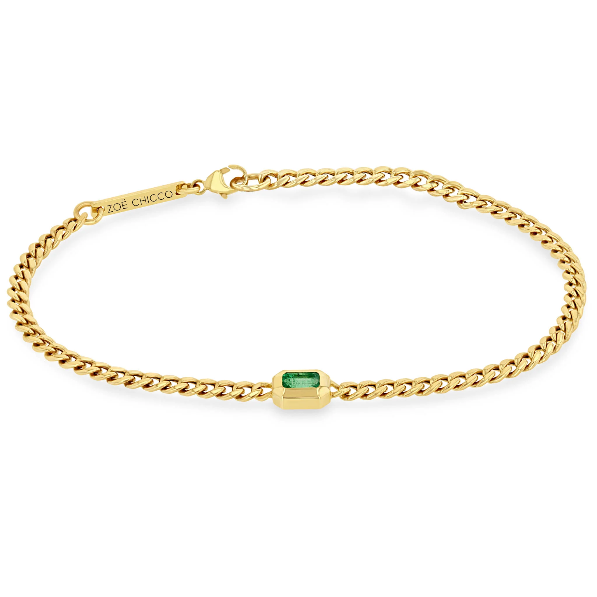 Zoe Chico 14k Yellow Gold Curb Chain Emerald Bracelet - Image 2